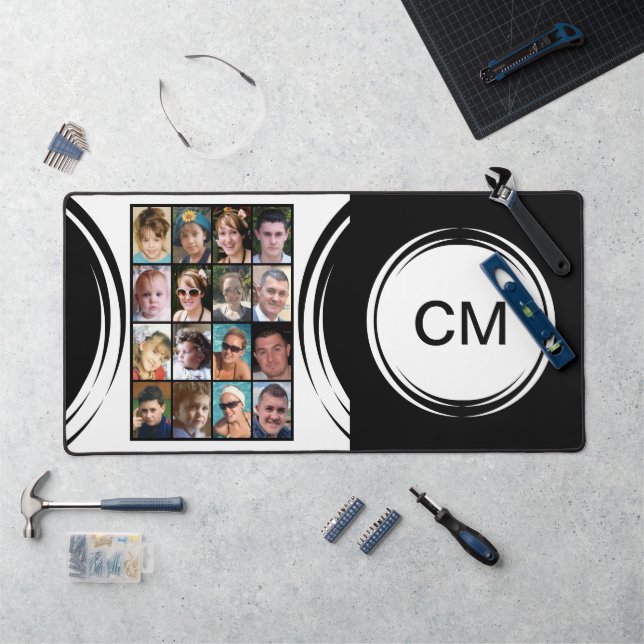 Personalised initials 16 photo black desk mat (Workstation)