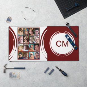 Personalised initials 16 photo burgundy desk mat
