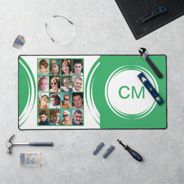 Personalised initials 16 photo green desk mat (Workstation)