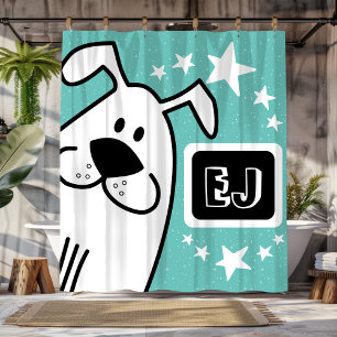 Personalised Initials Black and White Dog Shower Curtain