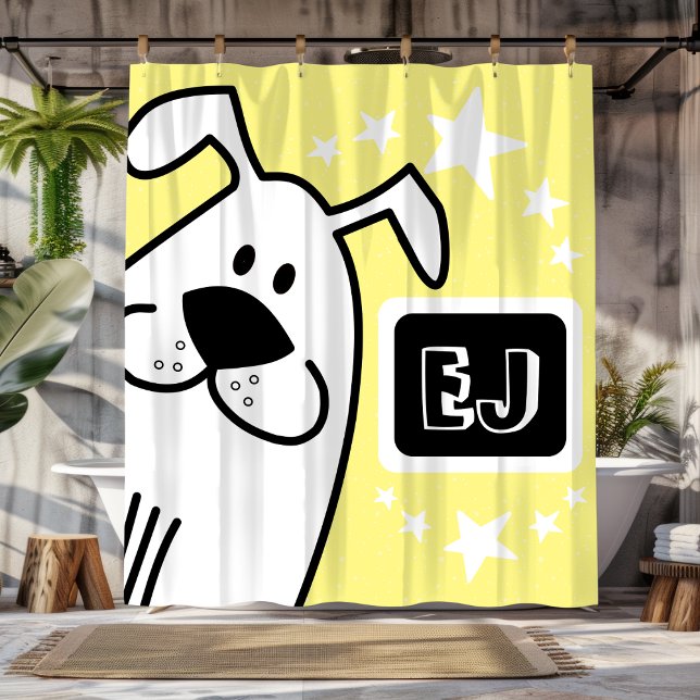 Personalised Initials Black and White Dog Shower Curtain (Personalized Initials Black and White Dog Shower Curtain)