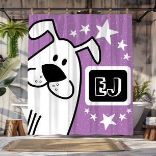 Personalised Initials Black and White Dog Shower Curtain