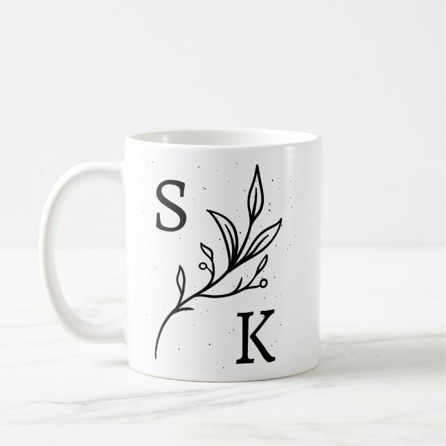 Personalised Initials Botanical Monogram Floral  Coffee Mug (Left)