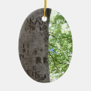 Personalised Initials Carved in a Tree Park Ceramic Tree Decoration