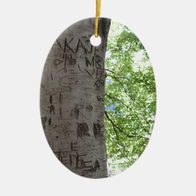 Personalised Initials Carved in a Tree Park Ceramic Tree Decoration (Front)