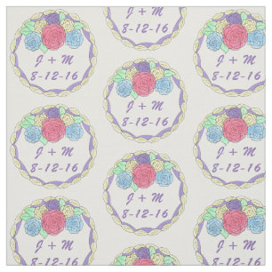 Personalised Initials Date Floral Wedding Cake Fabric