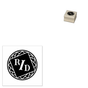 Personalised initials in circle with pattern rubber stamp
