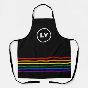 Personalised Initials LGBTQ Rainbow Black Apron