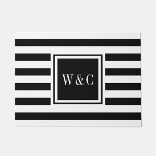 Personalised  Initials Monogram Black and White Doormat
