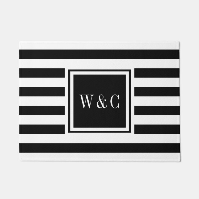 Personalised  Initials Monogram Black and White Doormat (Front)