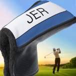 Personalised Initials Monogram Blue Black Putter Golf Head Cover<br><div class="desc">Make a statement and keep your golf clubs safe in style with our golfing putter headcover! Shop our integrated collection of coordinating colours and golf accessories. Custom personalised modern initials are added to a trendy royal blue and white black design with black font. Colour of background and fonts are easily...</div>