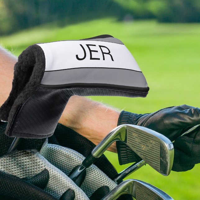 Personalised Initials Monogram Grey Black Putter Golf Head Cover (Personalized Initials Monogram Gray Black Putter Golf Head Cover)