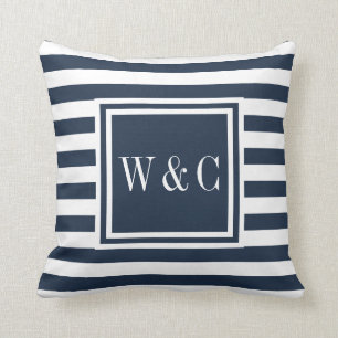 Personalised Initials Monogram Navy Blue White Cushion