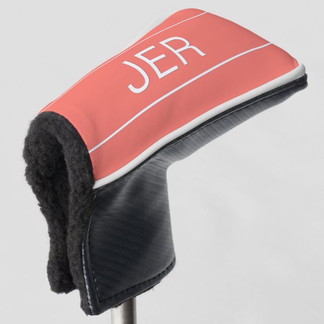 Personalised Initials Monogrammed Coral Putter Golf Head Cover (3/4 Front)
