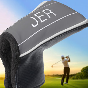 Personalised Initials Monogrammed Grey Putter Golf Head Cover