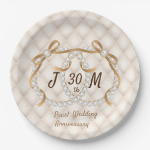 Personalised Initials Pearl Ribbon Paper Plate