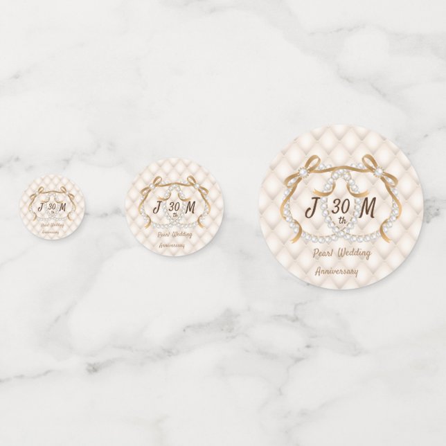 Personalised Initials Pearl Ribbon Table Confetti (Fronts)