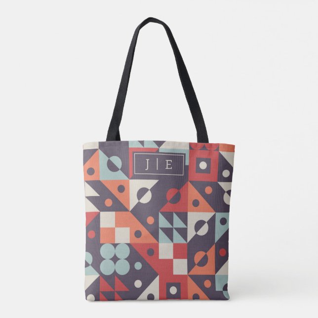 Personalised Initials Retro Geometric Pattern Tote Bag (Back)