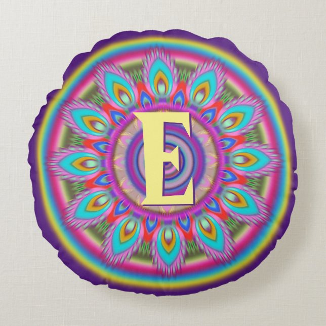 Personalised initials round throw cushion (Front)