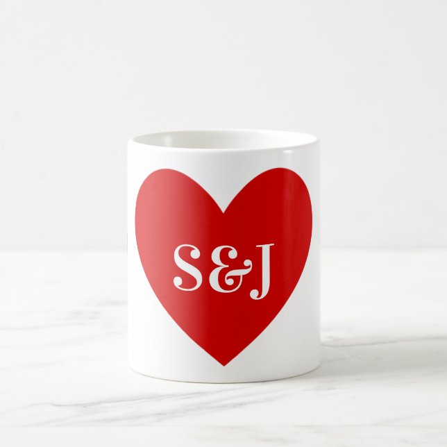Personalised Initials Simple Red Heart Shape Coffee Mug (Center)