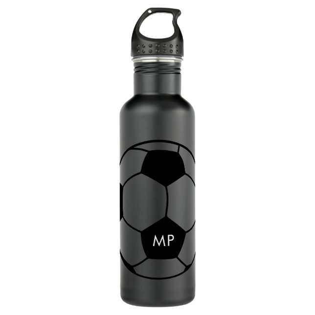 Personalised Initials Soccer Black White 710 Ml Water Bottle (Front)