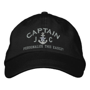 Personalised Initials Text Captain Silver Star Embroidered Hat