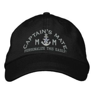 Personalised Initials Text Captain's Mate Silver Embroidered Hat