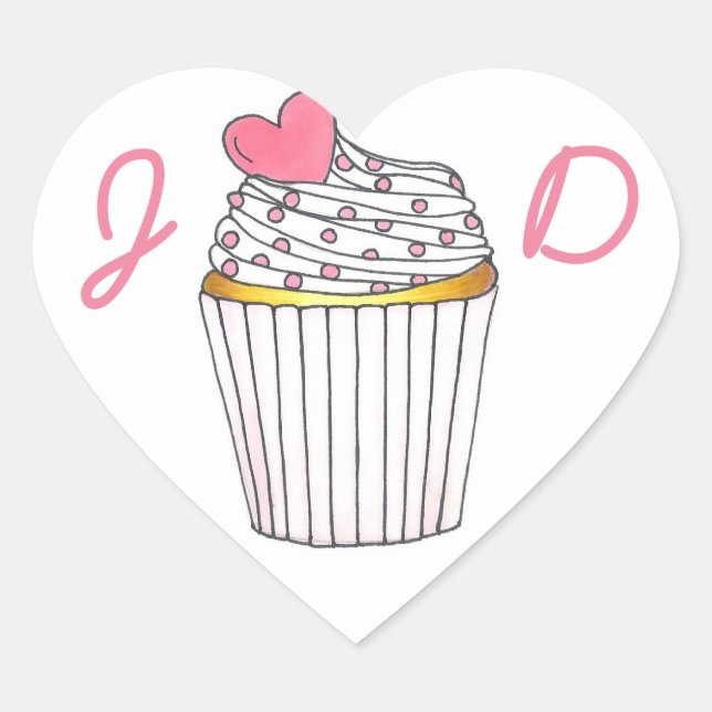 Personalised Initital Heart Love Cupcake Stickers (Front)