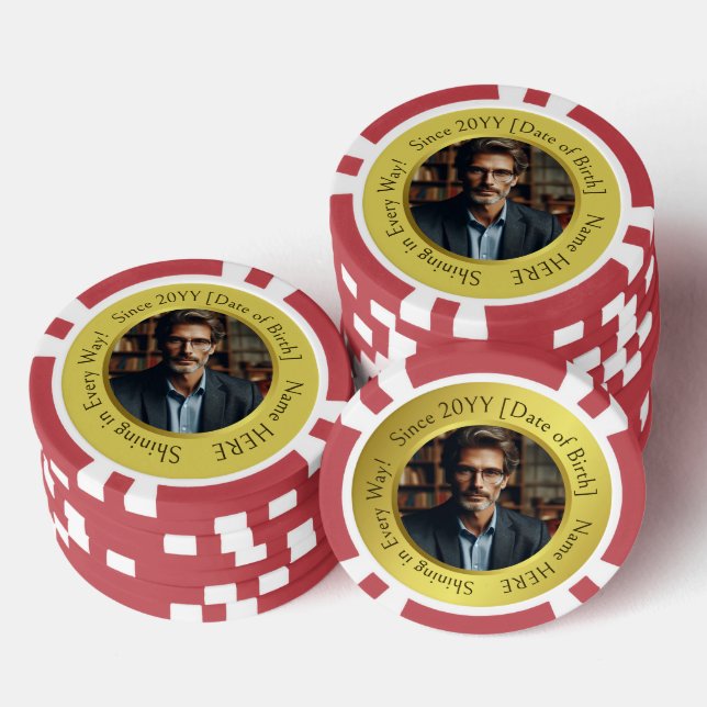 Personalised, Inspirational Photo Golden Birthday Poker Chips (Stack)