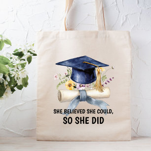 Personalised Inspirational Quote Floral Graduation Tote Bag