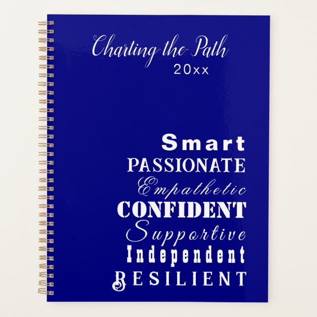 Personalised Inspirational Women White, Royal Blue Planner (Front)