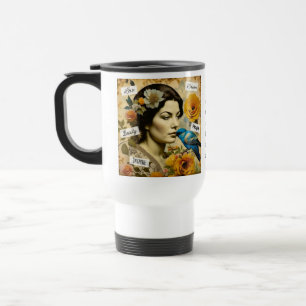 Personalised Inspirational Words and  Vintage Lady Travel Mug