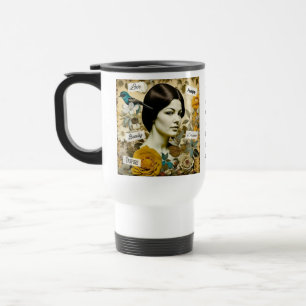 Personalised Inspirational Words and Vintage Woman Travel Mug