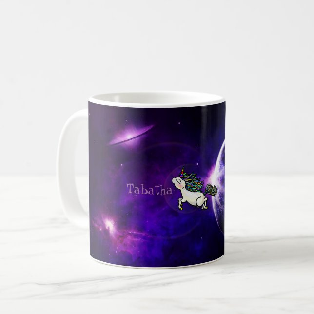 Personalised Inter-Galactic Space Unicorn name mug (Front Left)