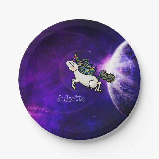 Personalised Inter-Galactic Space Unicorn Party Paper Plate (Front)