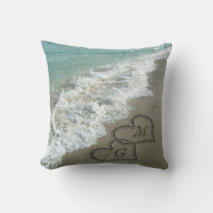 Personalised Interlocking Sand Hearts Beach Pillow