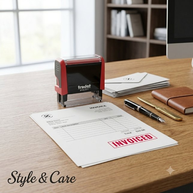 Personalised INVOICED Label Self Inking Stamp Desi (Personalized INVOICED Label Self Inking Stamp Design)