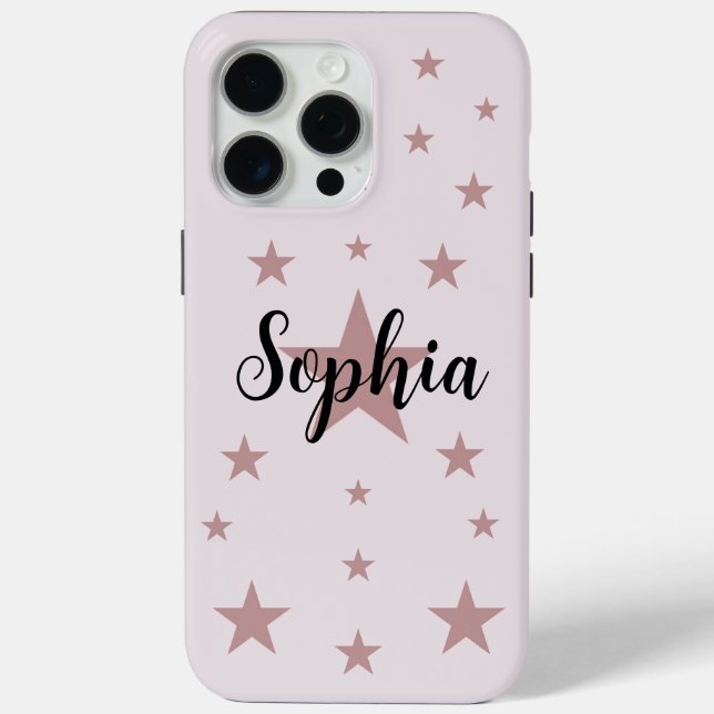 Personalised iPhone 15 Pro Max Case – Pink Stars (Back)