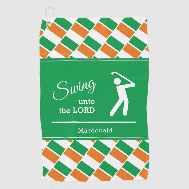 Personalised IRELAND FLAG Swing Unto The Lord Golf Towel (Front)