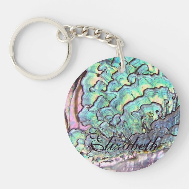 Personalised Iridescent Beautiful Natural Abalone Key Ring (Front)