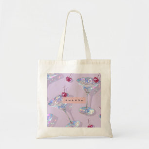 Personalised Iridescent Martini Glass Glitter  Tote Bag