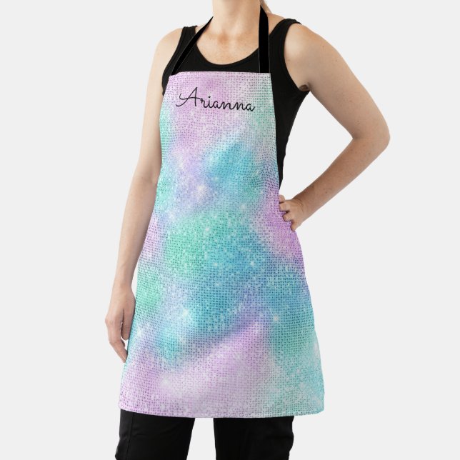 Personalised Iridescent Name Kitchen Apron (Insitu)