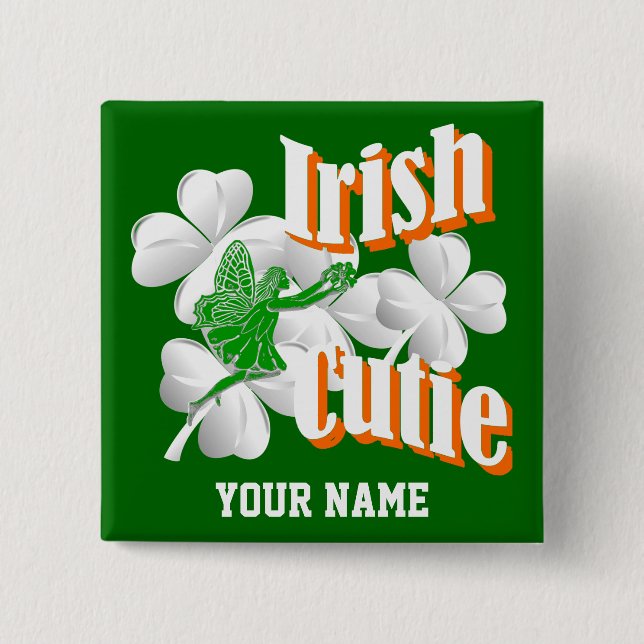 Personalised Irish cutie with fairy 15 Cm Square Badge (Front)