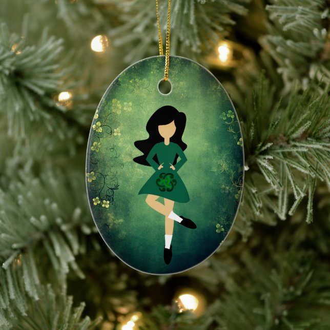 Personalised Irish Dance Black Hair Christmas Ceramic Tree Decoration (Tree)