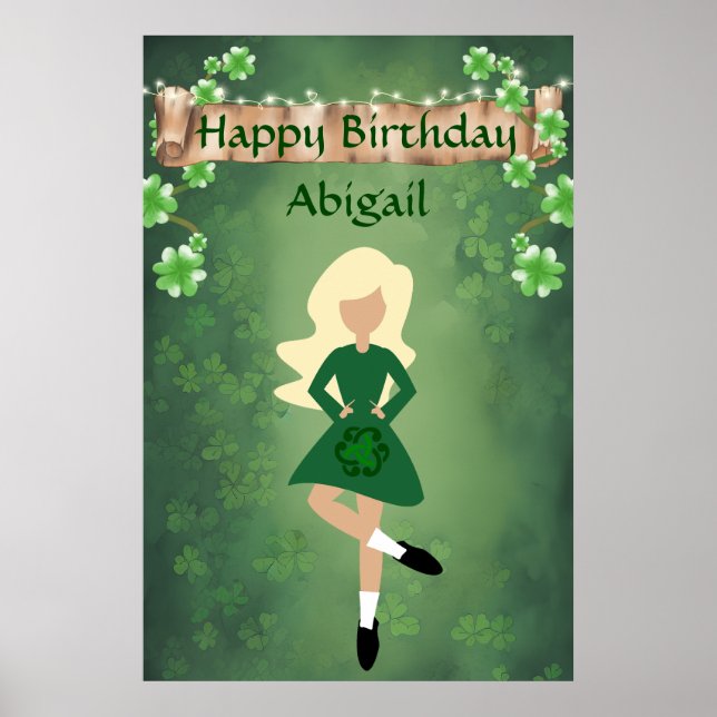 Personalised Irish Dance, Blon Hair Happy Birthday Poster (Front)