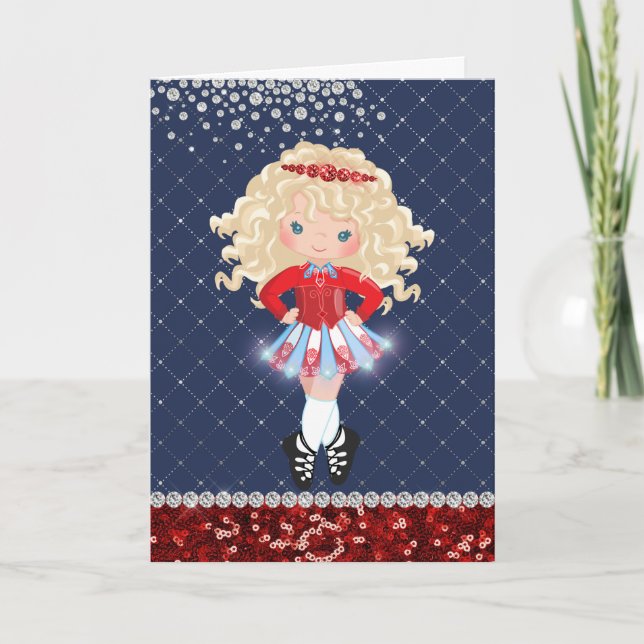 Personalised Irish Dance Blonde Girl Birthday Card (Front)