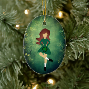 Personalised Irish Dance Brown Hair Christmas Ceramic Tree Decoration