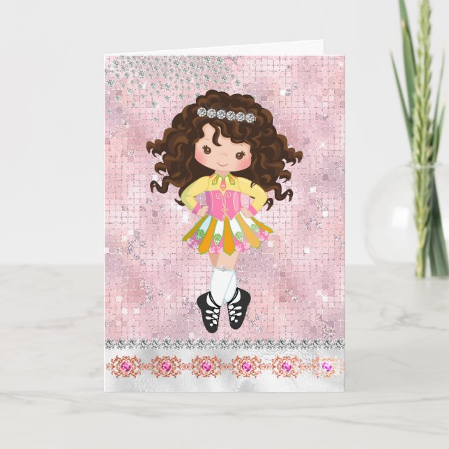 Personalised Irish Dance Brunette Girl Birthday Card (Front)