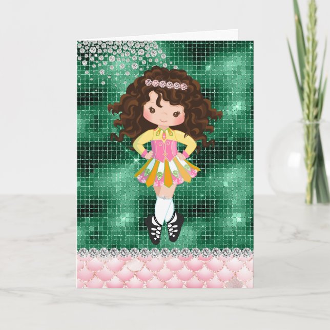 Personalised Irish Dance Brunette Girl Birthday Card (Front)