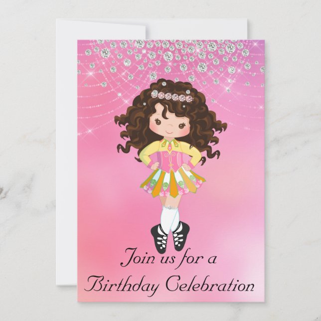 Personalised Irish Dance Brunette Girl Birthday Invitation (Front)